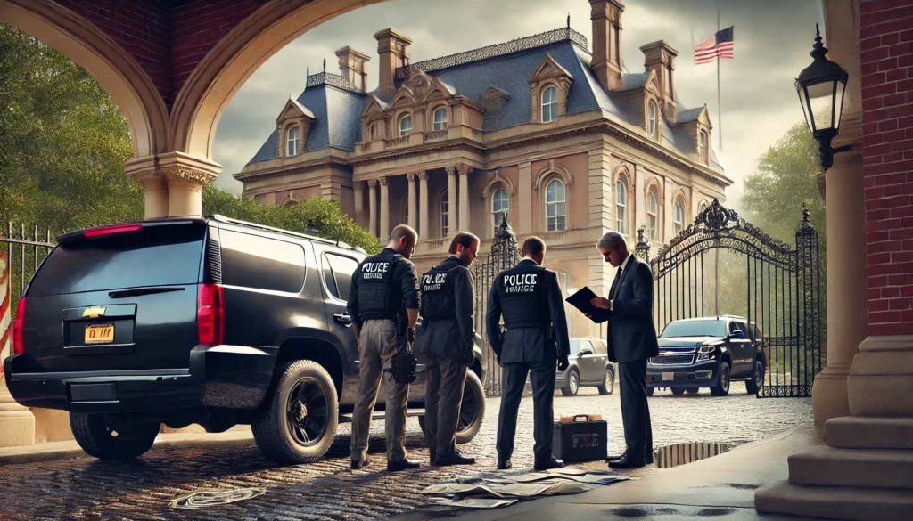 Federal agents outside Gracie Mansion during investigations.