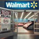 Walmart store in Collierville with a recall notice on the entrance due to Listeria contamination.