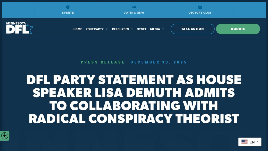 Screenshot of the Minnesota DFL statement by Richard Carlbom published December 30, 2025.