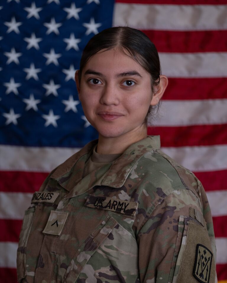 Official U.S. Army portrait of Pvt. Isabella Gonzales, 19.