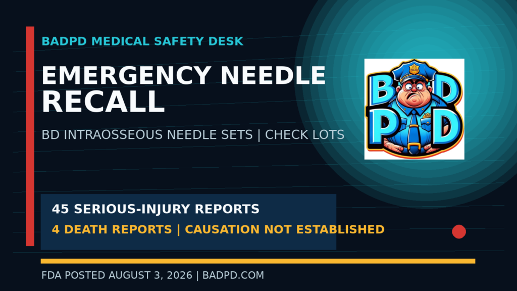 BD intraosseous needle-set recall with reported injury and death counts