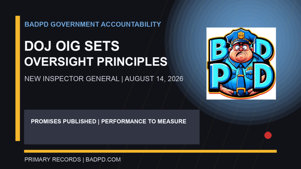 BadPD graphic on new DOJ inspector general and oversight principles released August 14, 2026