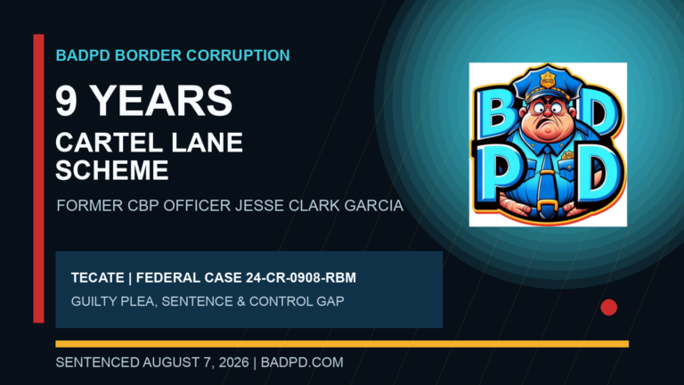 BadPD card: former CBP officer Jesse Clark Garcia sentenced to nine years for a cartel lane scheme