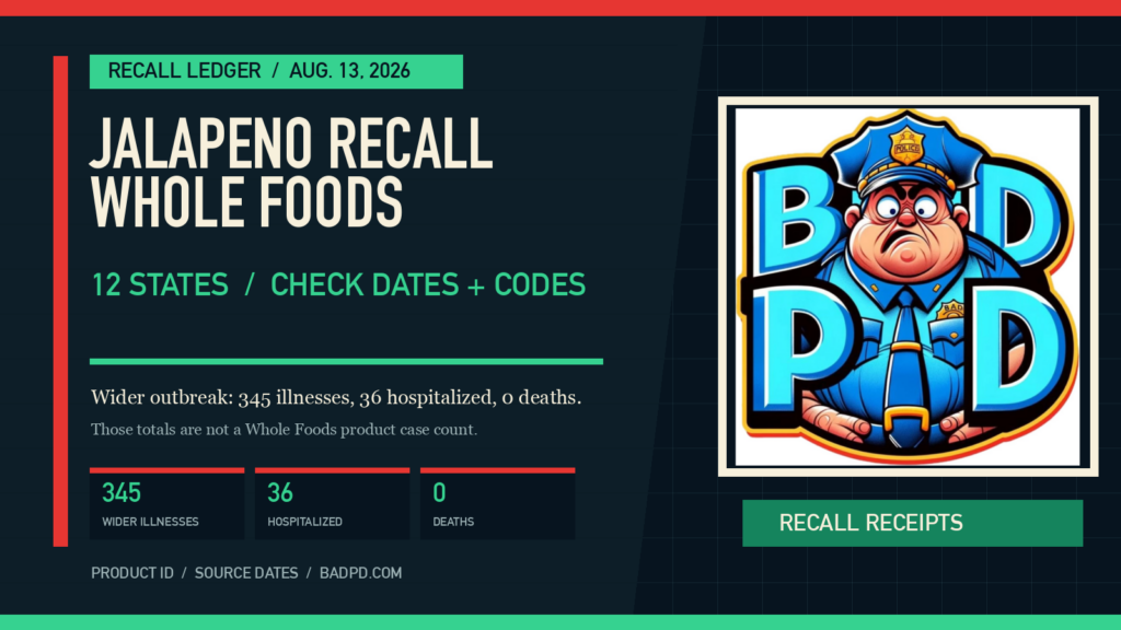 Whole Foods jalapeno recall in 12 states with 345 illnesses, 36 hospitalizations and zero deaths in the wider outbreak