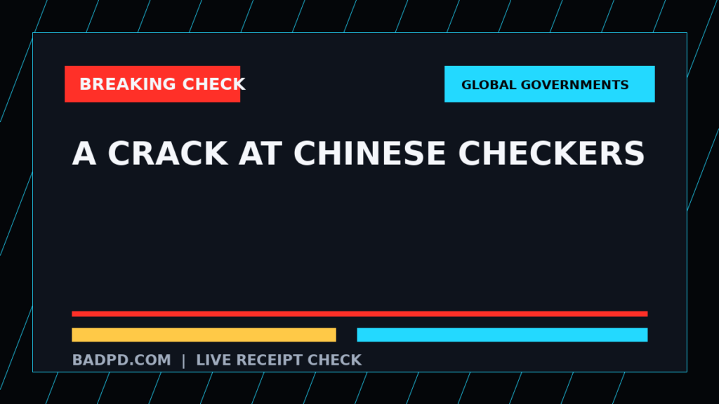 Symbolic editorial breaking-check graphic for A crack at Chinese checkers, not a depiction of the event.