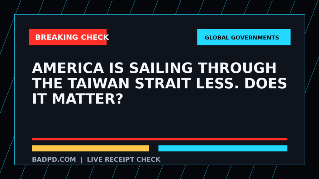 Symbolic editorial breaking-check graphic for America is sailing through the Taiwan Strait less. Does it matter?, not a depiction of the event.