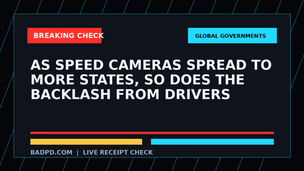Symbolic editorial breaking-check graphic for As speed cameras spread to more states, so does the backlash from drivers, not a depiction of the event.
