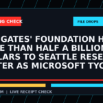 Symbolic editorial breaking-check graphic for Bill Gates' foundation hands more than half a BILLION dollars to Seattle research center as Microsoft tycoon's Jeffrey Epstein links come under continued scrutiny, not a depiction of the event.