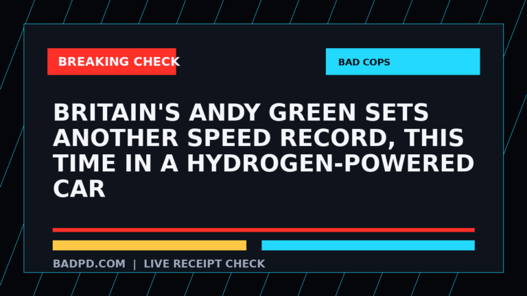 Symbolic editorial breaking-check graphic for Britain's Andy Green sets another speed record, this time in a hydrogen-powered car, not a depiction of the event.
