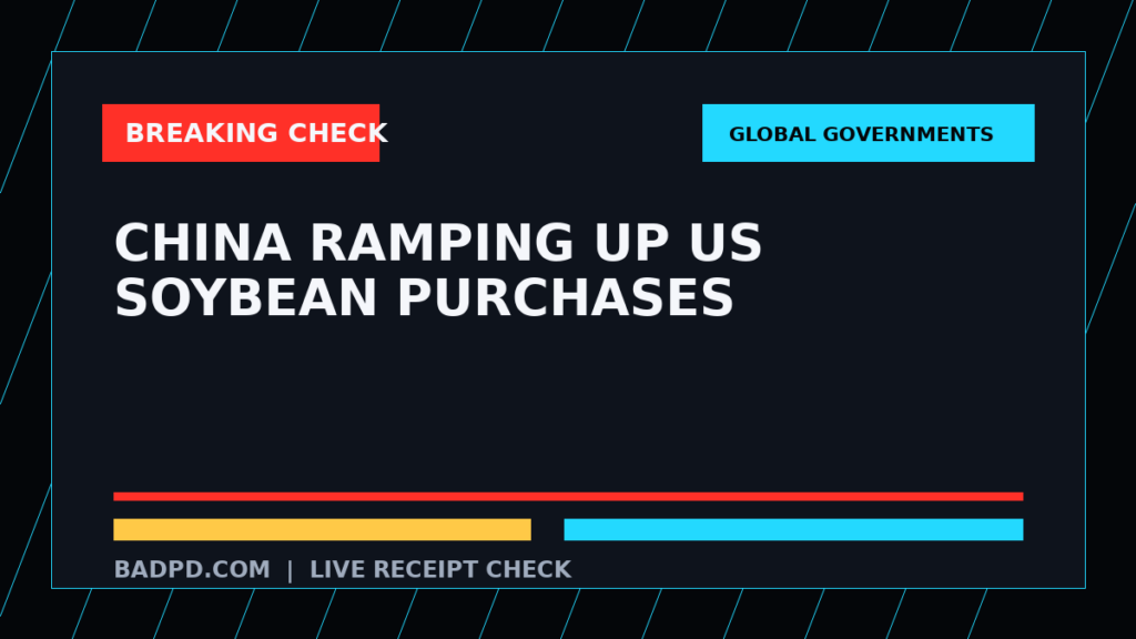 Symbolic editorial breaking-check graphic for China Ramping Up US Soybean Purchases, not a depiction of the event.