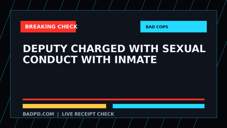 Symbolic editorial breaking-check graphic for Deputy charged with sexual conduct with inmate, not a depiction of the event.