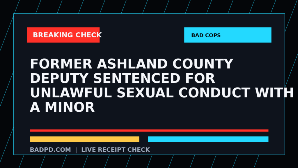 Symbolic editorial breaking-check graphic for Former Ashland County deputy sentenced for unlawful sexual conduct with a minor, not a depiction of the event.