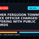 Symbolic editorial breaking-check graphic for Former Ferguson Township police officer charged with tampering with public records, not a depiction of the event.