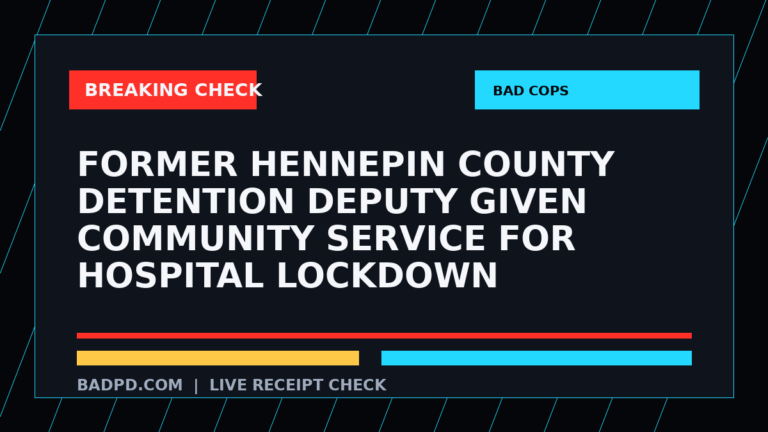 Symbolic editorial breaking-check graphic for Former Hennepin County detention deputy given community service for hospital lockdown, not a depiction of the event.