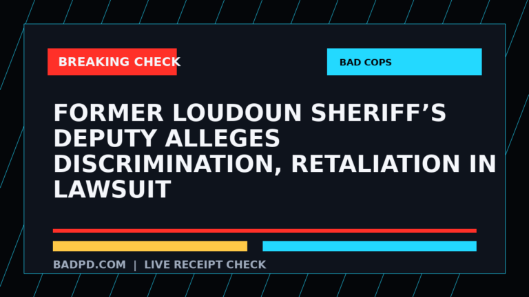 Symbolic editorial breaking-check graphic for Former Loudoun sheriff’s deputy alleges discrimination, retaliation in lawsuit, not a depiction of the event.