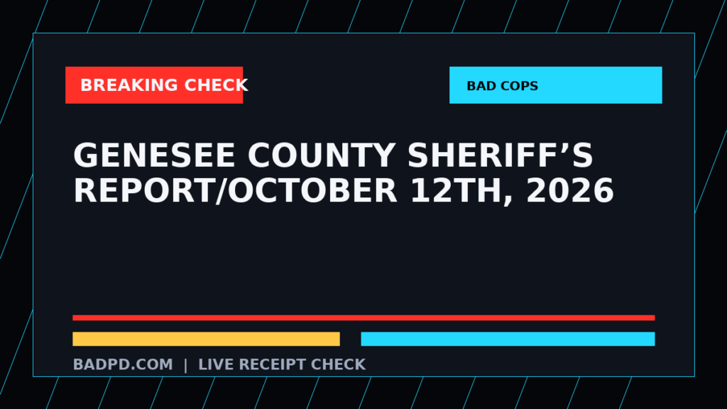 Symbolic editorial breaking-check graphic for GENESEE COUNTY SHERIFF’S REPORT/October 12th, 2026, not a depiction of the event.