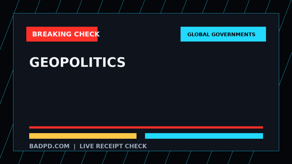 Symbolic editorial breaking-check graphic for Geopolitics, not a depiction of the event.