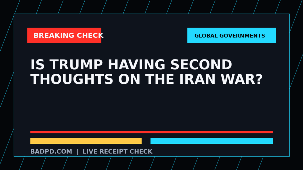 Symbolic editorial breaking-check graphic for Is Trump having second thoughts on the Iran War?, not a depiction of the event.