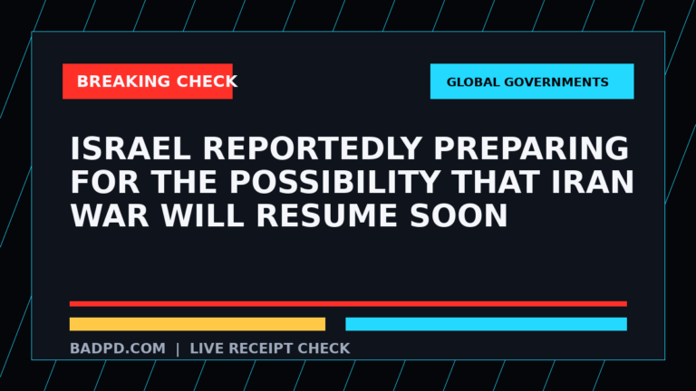 Symbolic editorial breaking-check graphic for Israel Reportedly Preparing For The Possibility That Iran War Will Resume Soon, not a depiction of the event.