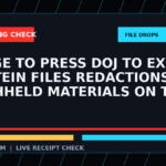 Symbolic editorial breaking-check graphic for Judge to press DOJ to explain Epstein files redactions, withheld materials on Trump, not a depiction of the event.