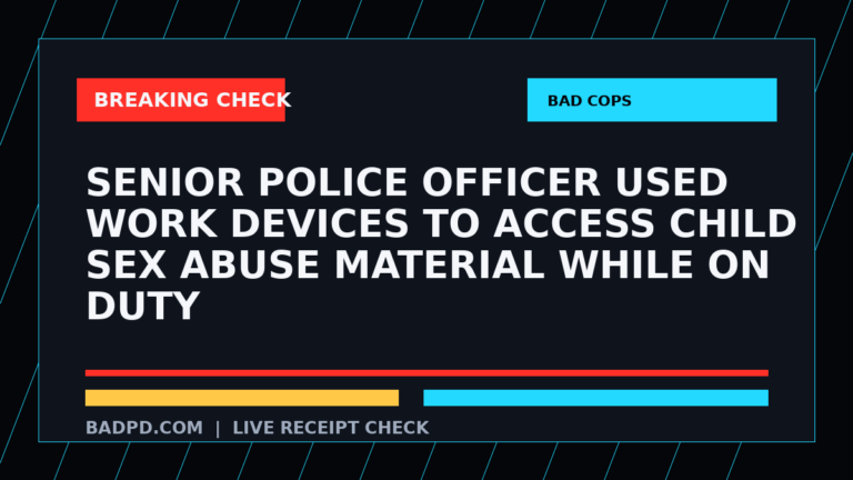 Symbolic editorial breaking-check graphic for Senior police officer used work devices to access child sex abuse material while on duty, not a depiction of the event.