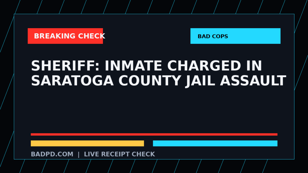 Symbolic editorial breaking-check graphic for Sheriff: Inmate charged in Saratoga County Jail assault, not a depiction of the event.