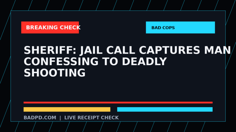 Symbolic editorial breaking-check graphic for Sheriff: Jail call captures man confessing to deadly shooting, not a depiction of the event.