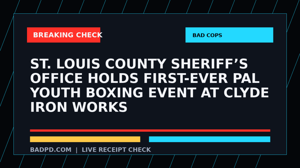 Symbolic editorial breaking-check graphic for St. Louis County Sheriff’s Office holds first-ever PAL youth boxing event at Clyde Iron Works, not a depiction of the event.
