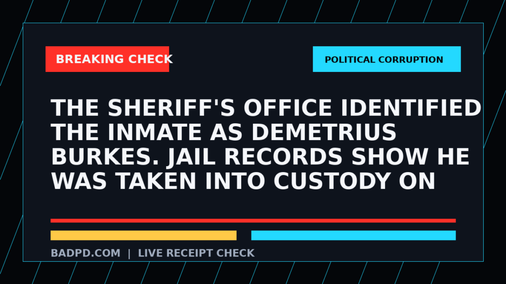 Symbolic editorial breaking-check graphic for The sheriff's office identified the inmate as Demetrius Burkes. Jail records show he was taken into custody on Tuesday and charged with theft by taking. #atlantanewsfirst #crimewat..., not a depiction of the event.