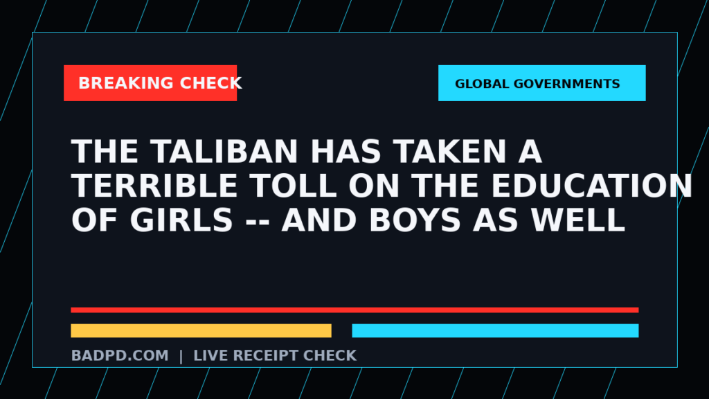 Symbolic editorial breaking-check graphic for The Taliban has taken a terrible toll on the education of girls -- and boys as well, not a depiction of the event.