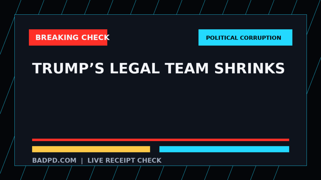 Symbolic editorial breaking-check graphic for Trump’s legal team shrinks, not a depiction of the event.