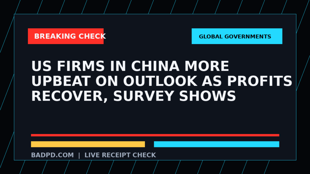 Symbolic editorial breaking-check graphic for US firms in China more upbeat on outlook as profits recover, survey shows, not a depiction of the event.