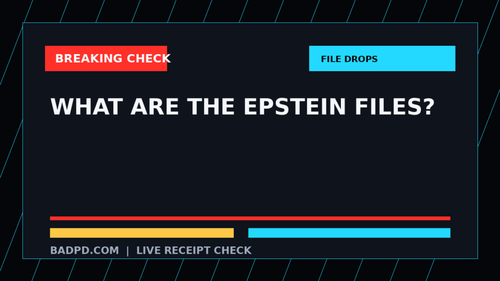 Symbolic editorial breaking-check graphic for What Are the Epstein Files?, not a depiction of the event.