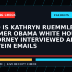Symbolic editorial breaking-check graphic for Who is Kathryn Ruemmler? Former Obama White House attorney interviewed about Epstein emails, not a depiction of the event.