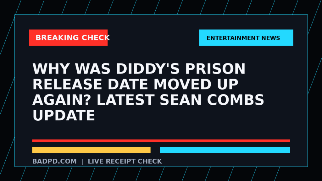 Symbolic editorial breaking-check graphic for Why Was Diddy's Prison Release Date Moved Up Again? Latest Sean Combs Update, not a depiction of the event.