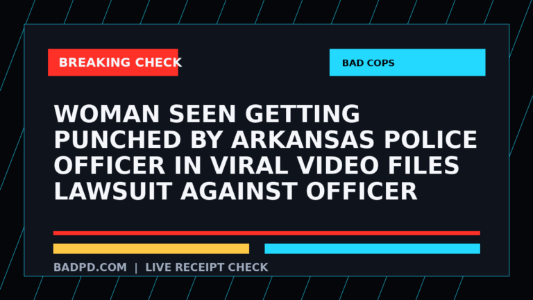Symbolic editorial breaking-check graphic for Woman seen getting punched by Arkansas police officer in viral video files lawsuit against officer, not a depiction of the event.