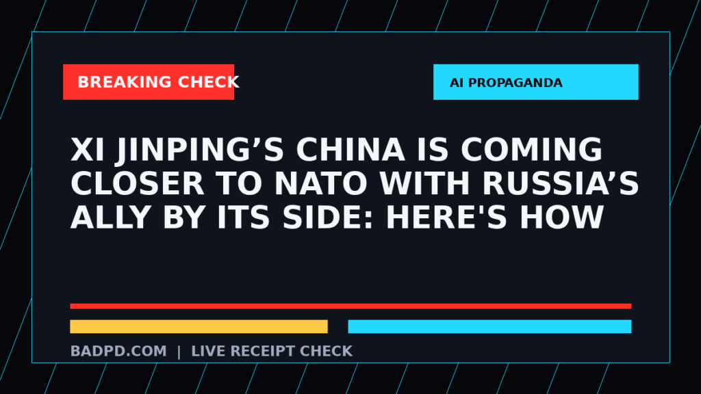 Symbolic editorial breaking-check graphic for Xi Jinping’s China Is Coming Closer To NATO With Russia’s Ally By Its Side: Here's How, not a depiction of the event.