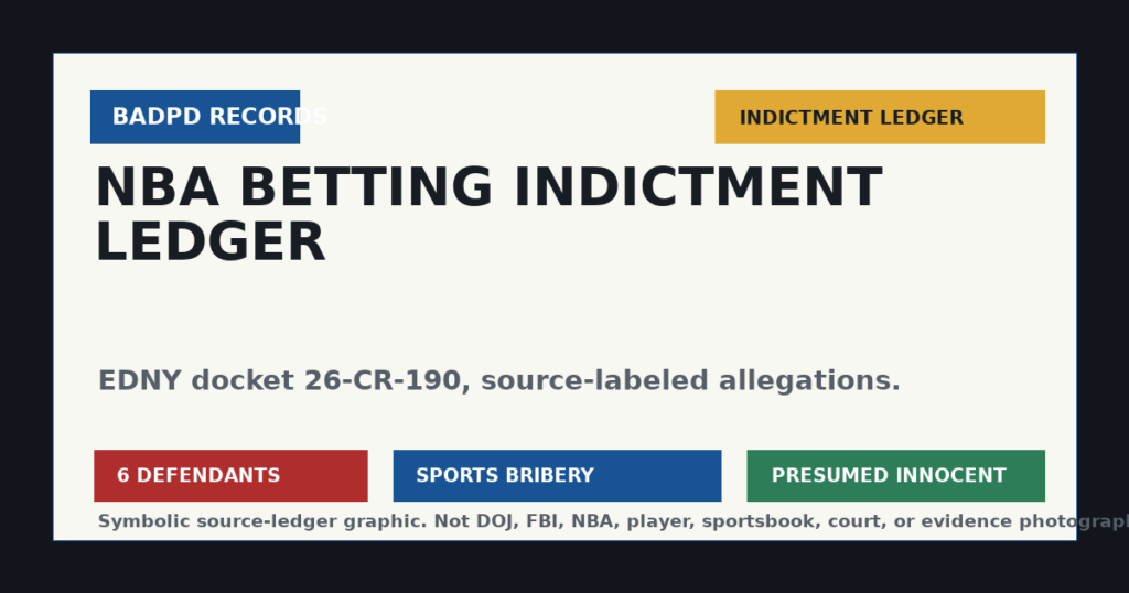 Symbolic BadPD source ledger graphic for the EDNY NBA sports-betting indictment.