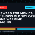 Symbolic editorial source-take graphic for FBI Reward For Monica Witt Shows Old Spy Cases Become War-Time Messaging, not a depiction of the event.