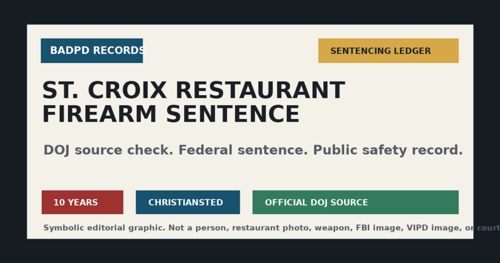 Symbolic BadPD source ledger graphic for St. Croix restaurant firearm sentence.